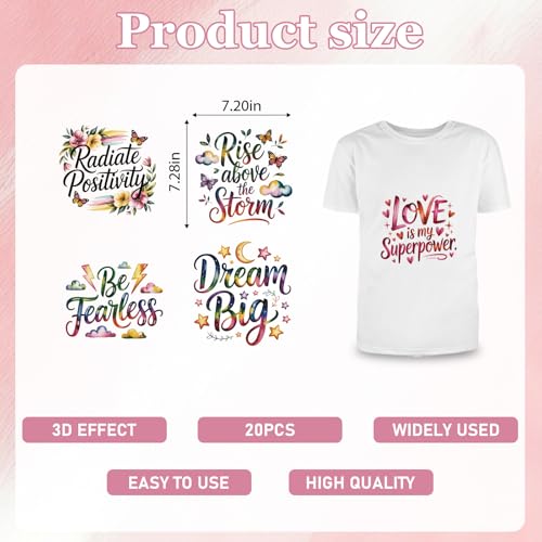 20Pcs Inspiration Quotes Dtf Transfers Ready to Press Motivational Iron on Transfers for Tshirts Positive Affirmation Saying Transfer Vinyl Stickers for Clothing Pillows Bag DIY Crafts - color: Inspiration