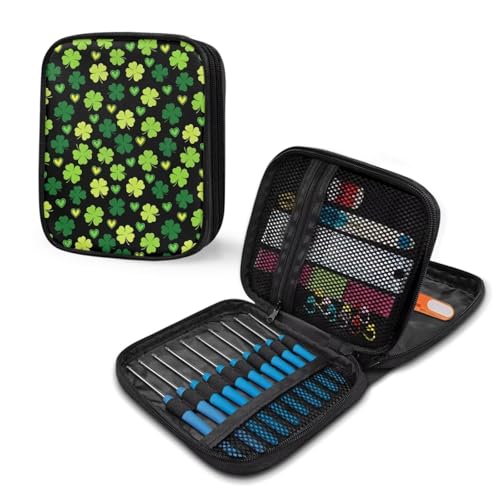 Kathyboom Empty Crochet Hook Case Green Irish Leaves Crochet Hook Organizer Case Stand Up-Corchet Organizer - Crochet Hook Holder for Crochet Needles, Crochet Accessories - color: Green Irish Leaves01