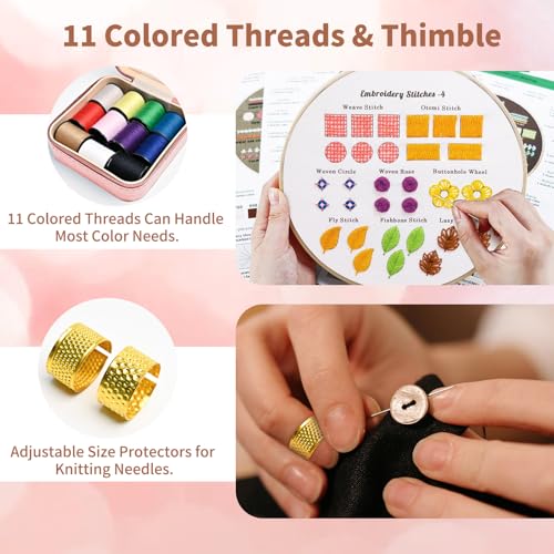 MASHDE 74 PCS Sewing Kit, Big Eye Steel Sewing Needles Kit with Storage Box - color: Pink