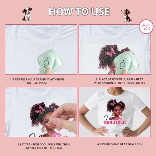 DTF Transfers Ready to Press - 20Pcs Black Little Girl Iron on Transfers for Tshirts, Chibi Afro Girl Iron on Decals Patches, Afican American Young Princess Sublimation for DIY Clothes Jeans - color: Black Little Girl670