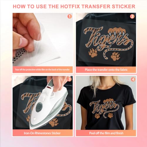 1 Pc Tiger Rhinestone Iron on Hotfix Transfer Decal, Tiger Footprints Pattern Bling DIY Patch Clothing Repair Applique T-Shirt Vest Shoes Hat Jacket Decor Clothing DIY Accessories - color: Tiger with Footprints