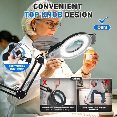 KIRKAS LED Magnifying Lamp with Clamp, 2,200 Lumens Dimmable 35in 12X 30X - size: 35in-2