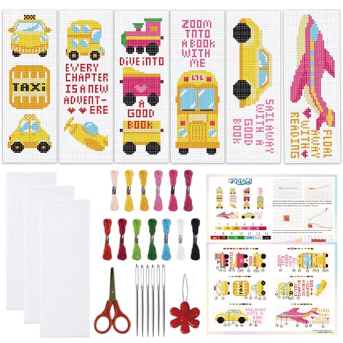 ORIGACH 6 Set Vehicles & Transportation Cross Stitch Bookmark Kit - style: Vehicles & Transportation