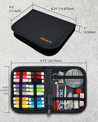 Vellostar Mini Hand Sewing Kit for Adults, Small Travel Case, 18 Threads - color: Mini Black