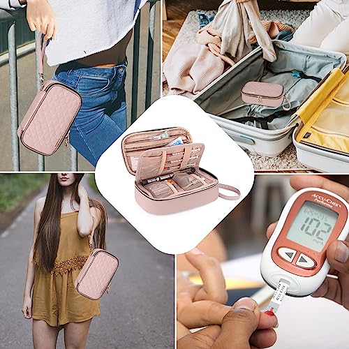 Yarwo Diabetic Travel Case for Blood Glucose Monitor, Test Strips, Syringes - color: Dusty Rose