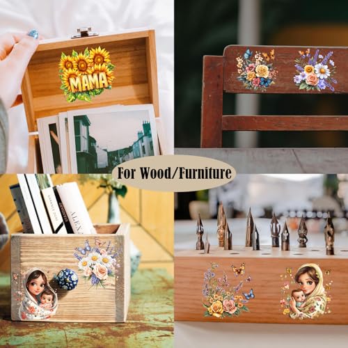 ZMRU 24 Sheets Vintage Mom Rub On Transfers for Crafts, Cold IOD Transfers Stickers for Wood，Furniture Decals, Glass, Porcelain, Leather, Canvas, Fabric Projects,3 * 3inch(Butterfly and Mom) - color: Butterfly and Mom