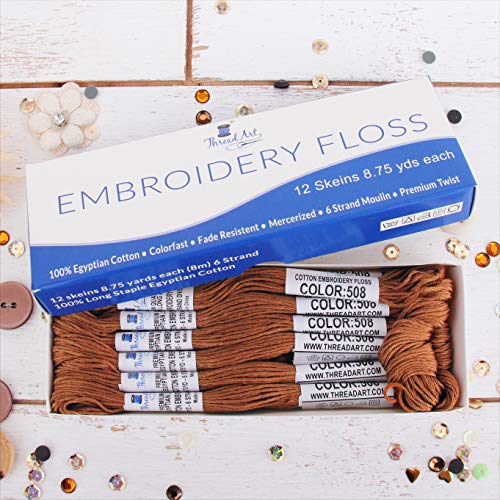 12 Skeins ThreadArt Cotton Embroidery Floss, Brown - color: Brown