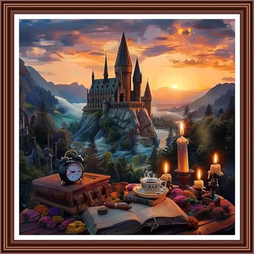 Dimensean Counted Cross Stitch Kit for Beginners, 11CT Unprinted Cross-Stitch Kit Easy Patterns Needlepoint Kit Cross Stitching Embroidery Kit Supplies-Castle Scenery 18x18 inch - color: ColorDIY16