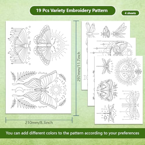 BENECREAT 4Sheets 19Pcs Mystic Butterfly Water Soluble Embroidery, 11.7x8.3inch Stick and Stitch Embroidery Paper Stabilizer Water Soluble Hand Sewing for Shirts, Coats, Bags - color: Mystic Butterfly