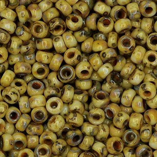 Miyuki Round Seed Beads, 11/0, Opaque Canary Yellow Matte Picasso, 8.5g Tube, Glass Beads for Loom Weaving, Embroidery, Stringing & Jewelry Making, Made in Japan