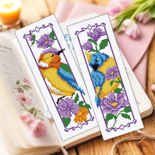 ORIGACH 6 Set Bird and Flower Cross Stitch Bookmark Kit for Beginner - style: Bird & Flower