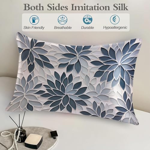 Satin Pillowcase for Hair and Skin Abstract Modern Blue-Gray Floral Super Soft and Cooling Similar to Silk Pillow Case 1 Pack with Hidden Zipper Silky Soft Zippered Satin Pillowcase20 x30 - color: Abstract Modern Blue-gray Floral