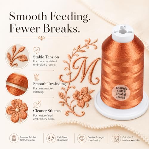 Simthread 5500Yds/5000M 40WT Polyester Embroidery Thread Clay Brown 339 - color: Clay Brown-339