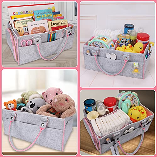 XUANGUO Large Felt Baby Diaper Caddy Organizer with Handles for Girls, Pink - color: pink