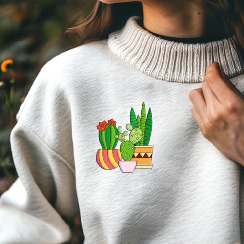BENECREAT 4Sheets 48Pcs Potted Plants Water Soluble Embroidery, 11.7x8.3inch Cactus Succulents Stick and Stitch Embroidery Paper Stabilizer Water Soluble Hand Sewing for Shirts, Coats, Bags - color: Potted Plants