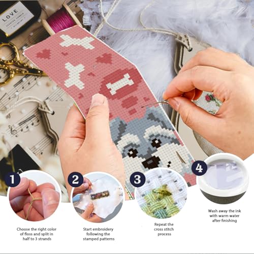 INFUNLY 6PCS Dogs Cats Cross Stitch Bookmark Kit for Beginners 8.66"×3.15" Animals Stamped Embroidery Bookmark Kit Pet Needlepoint Bookmark Kit with Instruction for Book Lovers Reader Writers - style: Dogs Cats