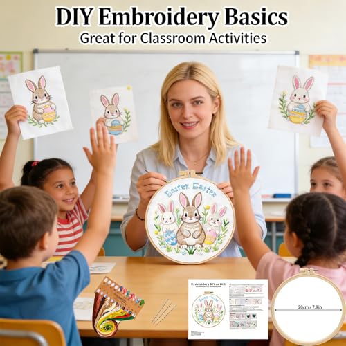 BoAn Rabbit Needlepoint Kit, Embroidery Starter Kit with Hoop & Threads - color: rabbit-3