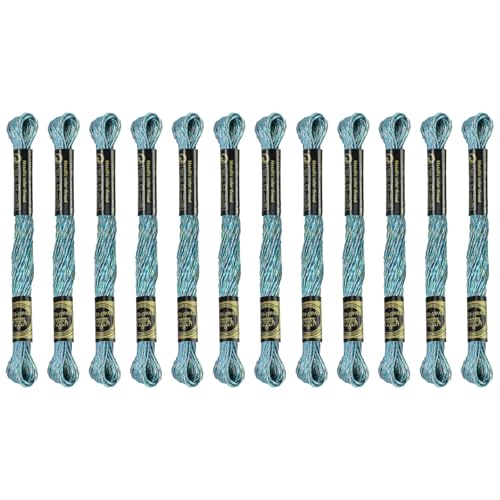 12 Skeins Embroidery Floss, Green Multicolored Metallic Embroidery Thread Polyester Cross-Stitch Threads for Hand Embroidery String Art DIY Creation - color: Green Multicolored