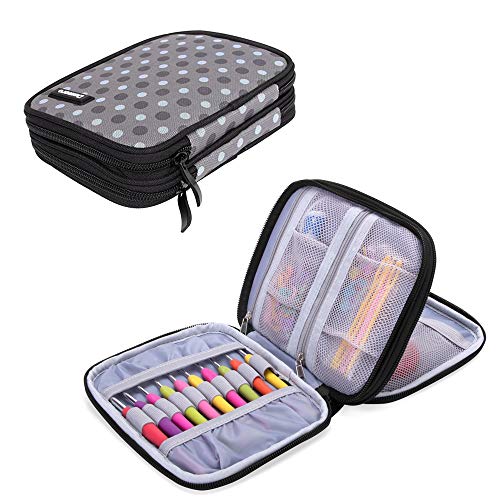 Damero Crochet Hook Case Organizer Empty, Medium, Gray Dots - color: Gray Dots, size: Medium (For Up to 6.5'' Needles)