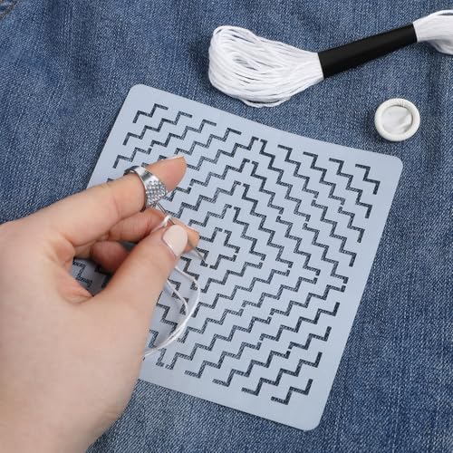 Sashiko Stencil Kit 4.7 x 4.7 Inch Plastic Sashiko Kit with Sashiko-Thimble and Needles Quilting Stencils for Hand Quilting and Embroidery (25 Pcs)