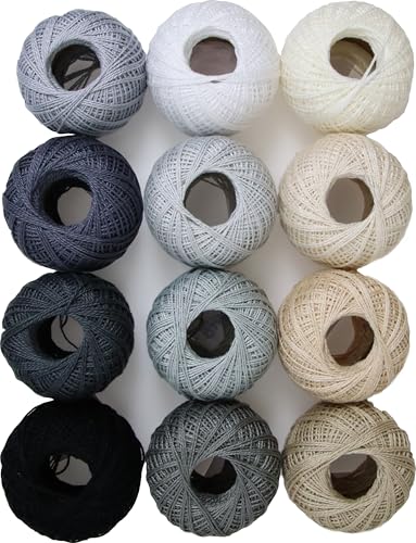 KCS Mercerized Pearl Cotton Thread Size 8 Crochet Needlework Embroidery Threads Ball (12, 12balls01) - color: 12balls01