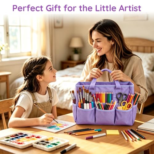 Craft Organizer Tote Bag, Art Supply Organizer Bag for Art Supplies - color: Light Purple (6.5"D x 13"W x 8.5"H)