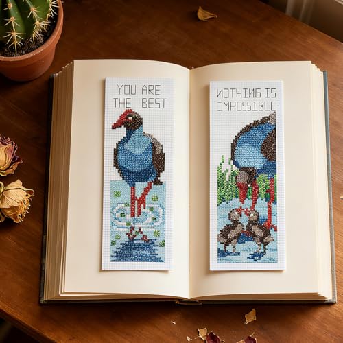 ORIGACH 6 Set Inspirational Water Bird Cross Stitch Bookmark Kit - style: Pukeko & Inspirational Quote
