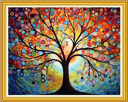 DMCVIVR Stamped Cross Stitch Kits for Beginners Adults Needlepoint Kits for Beginners Embroidery Kits for Adults Crossstitch Kit for Beginners 11CT-Moon Night Light Tree 16x20 inch - color: ArtKits17