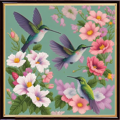 Redxing Stamped Cross Stitch Kits Embroidery kit for Beginners Adults Full Range of Embroidery Patterns Starter Kits DIY Printed Cross Stitch Kits Needlepoint Kits 11CT-Birds Flower 17.7x17.7 inch - color: Style 23