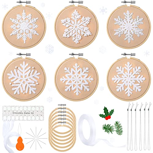 Roowest 6 Sets Christmas Embroidery Kits Snowflake Ornament DIY,Tan - color: Tan