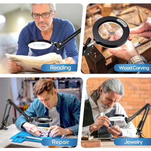 10X Magnifying Glass with Light and Stand,Hands-Free Desk Magnifier - color: Black Magnifying Glasses With Light