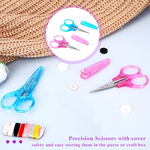2Pcs Small Scissors - All Purpose Craft Scissors with Protective Cover, Precision Straight Fine Tips for Paper Cutting, Scrapbooking - color: Pink,blue