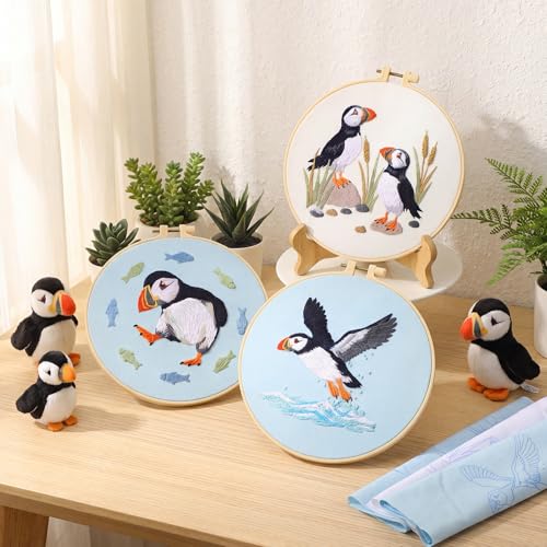 Mindsoft 3 Set Needlepoint Kit for Beginners with Hoop,Sea Bird - style: Sea Bird