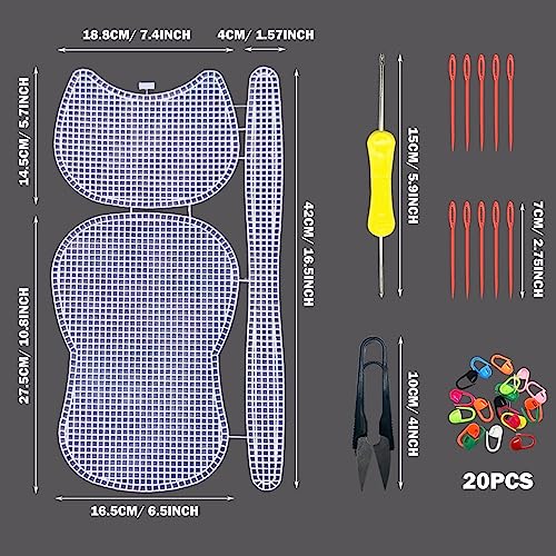 Allazone 59 PCS Mesh Plastic Canvas Sheets Kit Including 24 PCS Clear Plastic Canvas, 12 Color Acrylic Yarn for DIY Crafts Embroidery Cross Stitch, Acrylic Yarn Crafting, Knit and Crochet Projects - color: 59 PCS - Yarn Grid 2