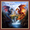 Dooxvey Cross Stitch Kits for Adults Beginners,Full Range of Cross-Stitch Stamped Kits Needlepoint Kits for Beginners Embroidery Kits 11CT Cross Stitch Patterns-Fire and Water Dragon Castle 18x18 inch - color: Magicolor05