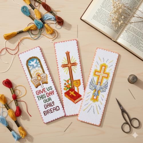 Counted Cross Stitch Bookmark Kit Give Us This Day Our Daily Bread – Christian Bible Verse Embroidery Gift – Religious DIY Craft for Prayer, Faith, and Scripture Lovers - color: Give Us This Day Our Daily Bread