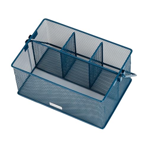 Mind Reader Multi-purpose Storage Caddy with Handle, Desktop Organizer, Cutlery Holder, 4 Compartments, Metal Mesh, Turquoise - color: Turquoise, size: Single