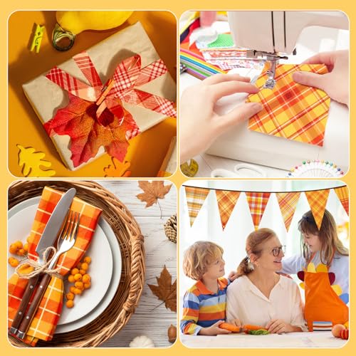 Hosuly 40 Pcs Fall Fabric Orange Yellow Plaid Jelly Quilting Strips Roll - color: Orange Plaid