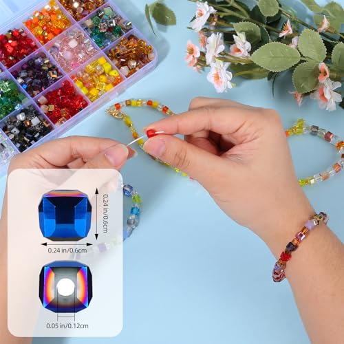 BEEFLYING 200Pcs 6mm Crystal Cube Glass Beads Square Loose Glass Spacer Beads for Jewelry Bracelet Necklace Earring DIY Craft Home Decor（0.24inch Blue - color: Blue, size: 6mm