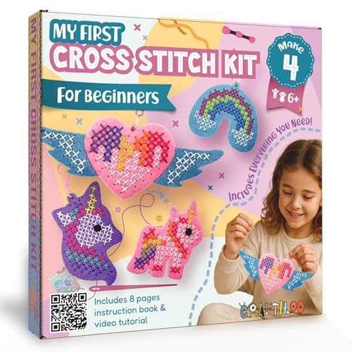Unicorn Cross Stitch Kit for Kids Ages 6-12 - 4 Felt Beginner Projects - style: Unicorn (4 Projects)