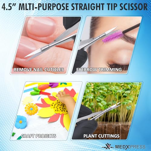 Micro Scissor 4.5” Straight Set of 3 Premium Stainless Steel Extra Sharp Tip Eyebrow Trimming Scissor Stitch Cutting for Grooming Sewing Arts & Craft Spring Action Embroidery Scissors.