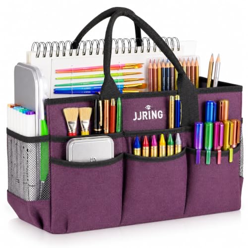 JJRING Large Art Supply Storage Tote Bag With Mesh Pockets, Purple - color: Purple