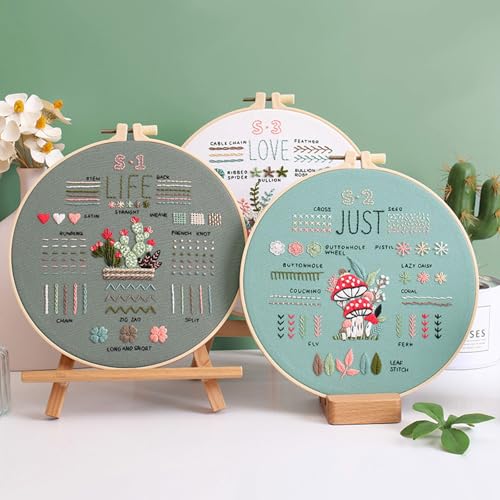 FEIYUENO 3 Sets Just-Love-Life Plant Beginner Embroidery Kit for Adults - color: Plant-2