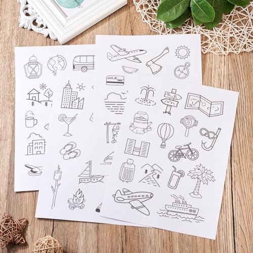 Magibeads 60 Patterns Travel Theme Water Soluble Embroidery Patterns Airplane Landscaping Suitcase Stick and Stitch Transfer Embroidery Paper for Adult Beginners Hand Sewing Starter Kit - color: Travel