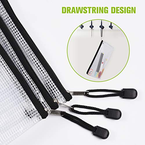 6PCS Mesh Zipper Pouch Bags: A4 Clear Zipper Pouches for Classroom, Black - color: Black, size: A4 (13.5×9.5 inch)