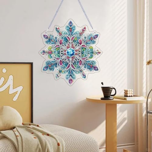 Snowflakes Diamond Art Hanging Kit for Adults, DIY Diamonds Painting Door Hanger Board Kit, Special Acrylic Diamond Art Painting Pendant Ornament Winter - color: Snowflakes