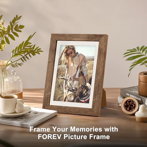 TOFOREVO 5x7 Picture Frames with 4x6 Mat Set of 2, Rustic Brown - color: Rustic Wood, size: 5x7
