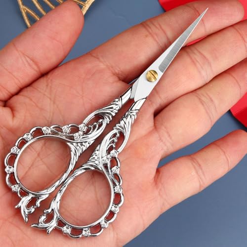 Jasni Pretty Embroidery Scissors 5 Inch Small Sewing Crafting Stainless Steel Vintage peach blossom handle for DIY tools Craft Tailor Threading Shears 2 Packs with cover(Gold and Silver) - color: Gold and Silver