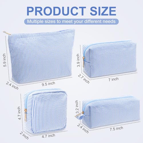 Sanwuta 4 Pcs Seersucker Pouch Striped Makeup Bag Set, Acid Blue - color: Blue