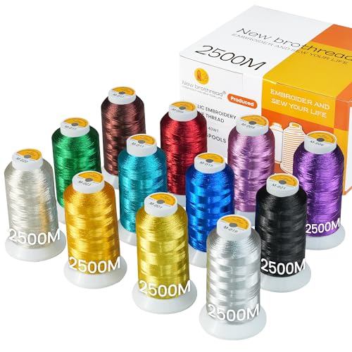 New brothread 12 Assorted Colors Metallic Embroidery Machine Thread Kit - color: 2500M 12 Colors